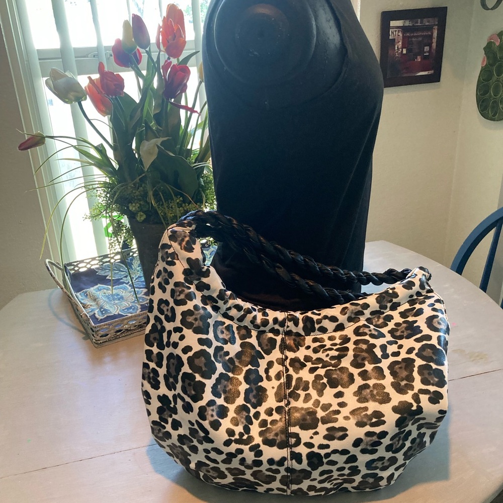 Black and White Leopard Print Hobo Bag
